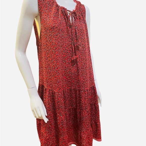 Max Studio Red Floral Print Tiered Sleeveless Flowy Tiered Shift Sundress Size 8 - Picture 12 of 16
